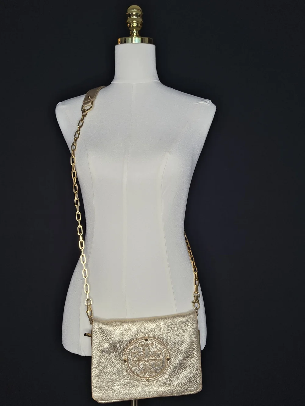Tory Burch Metallic Gold Crossbody Bag - Elegant Leather Shoulder Bag